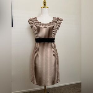 Elegant Striped Black and Tan Dress